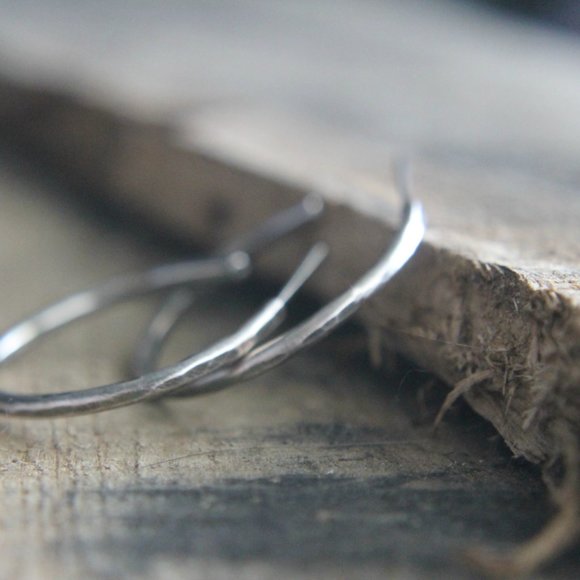 Sterling Silver Hammered Hoop Earrings, Artisan Made, Medium Hoops, Rustic - Picture 5 of 7